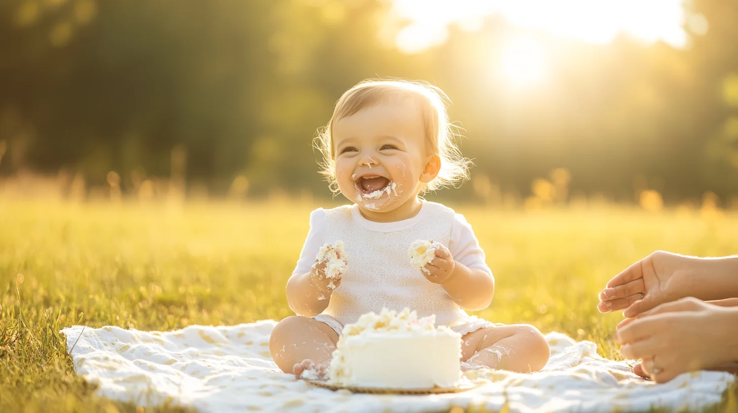 Child laughing during a birthday photoshoot at golden hour on the South Shore of Massachusetts